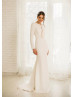 Long Sleeves Beaded Ivory Satin Unique Wedding Dress Long Sleeves Beaded Ivory Satin Unique Wedding Dress